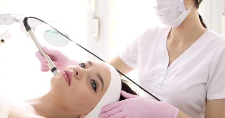 woman getting rejuvenation beauty no needle mesotherapy close up view of pretty womans SBI 350065144